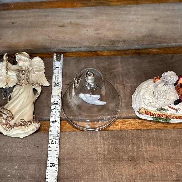 3 Vintage Avon Christmas Tree Ornaments Set, Angel w/Crystal, Glass Bell, Santa - Picture 10 of 10